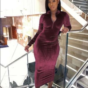 Longsleeve velvet midi dress wine color NEW!